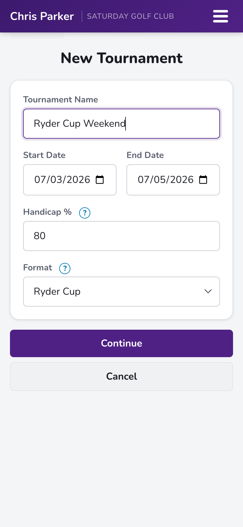New tournament form